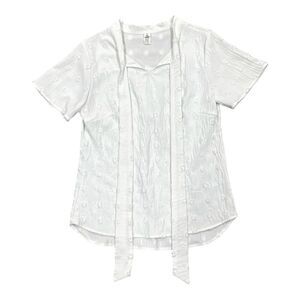 White Swiss Dot Tie Front Crepe Blouse S